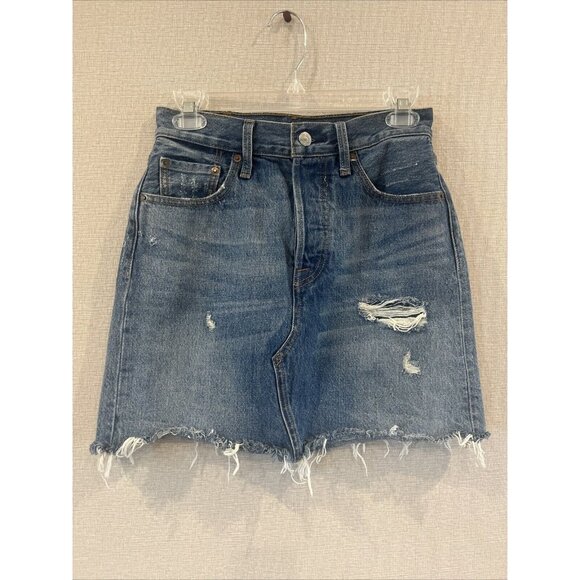Levi's Dresses & Skirts - Levi’s Denim Mini Skirt Distressed, Raw Hem, Sz 26
